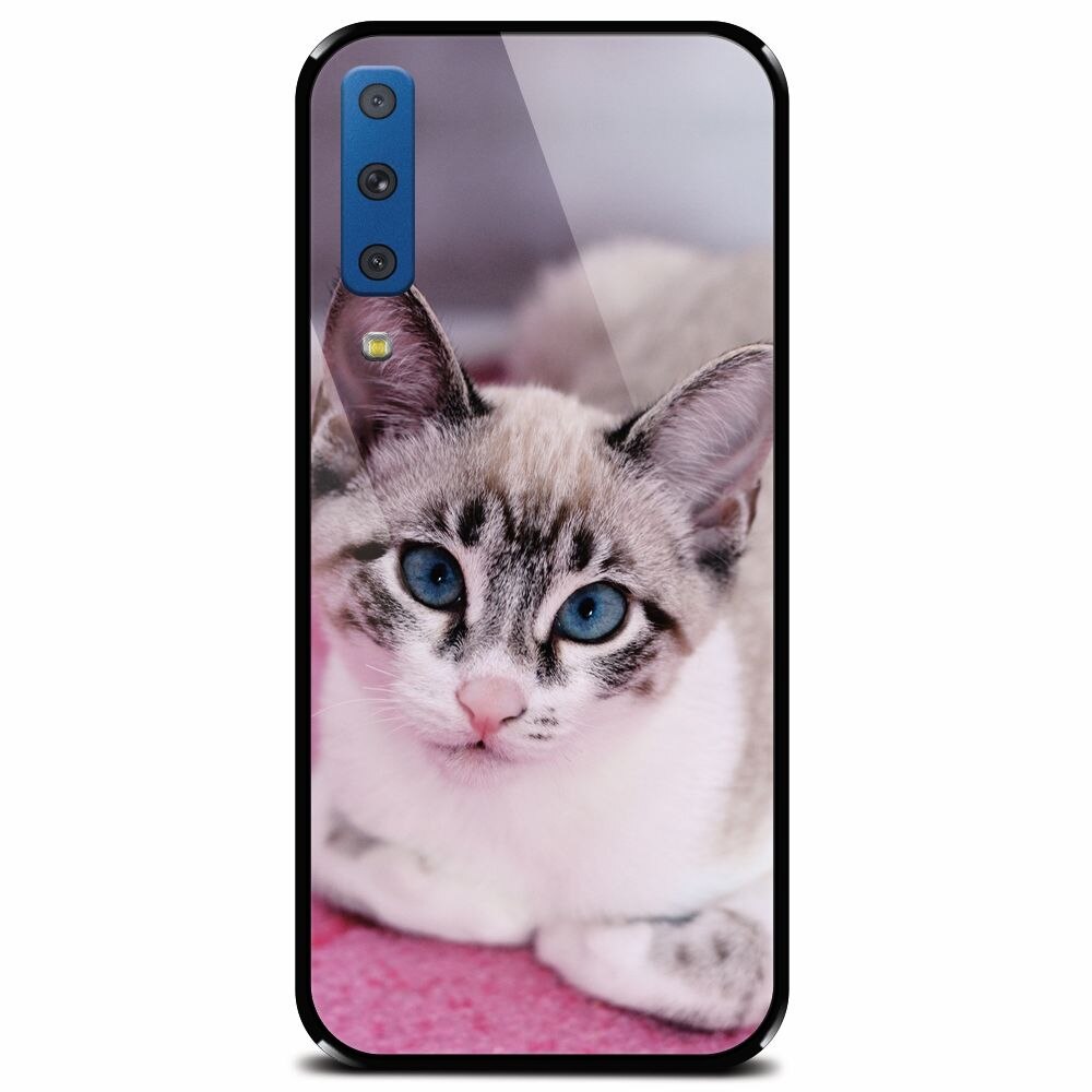 Husa din sticla securizata pentru Samsung Galaxy A7 (2018), Siamese Kitty
