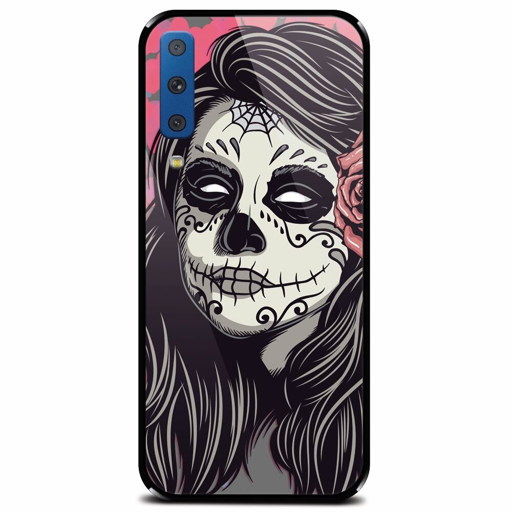 Husa din sticla securizata pentru Samsung Galaxy A7 (2018), Mexican Girl Skull