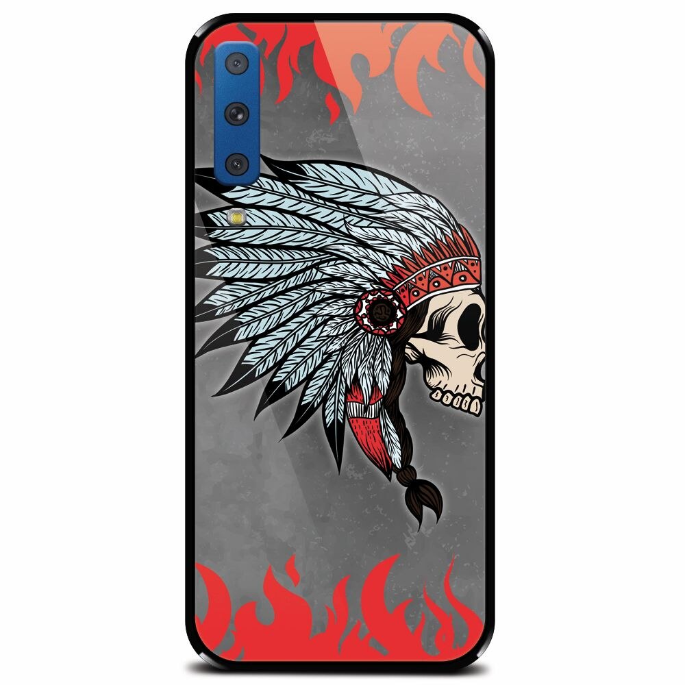 Husa din sticla securizata pentru Samsung Galaxy A7 (2018), Indian Skull