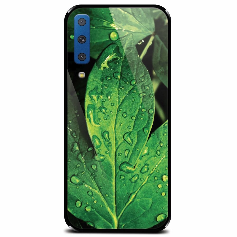 Husa din sticla securizata pentru Samsung Galaxy A7 (2018), Leaves And Dew