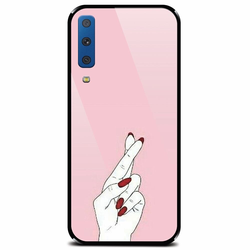 Husa din sticla securizata pentru Samsung Galaxy A7 (2018), Pink Finger Cross