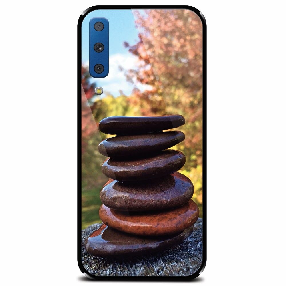 Husa din sticla securizata pentru Samsung Galaxy A7 (2018), Stacking Stones
