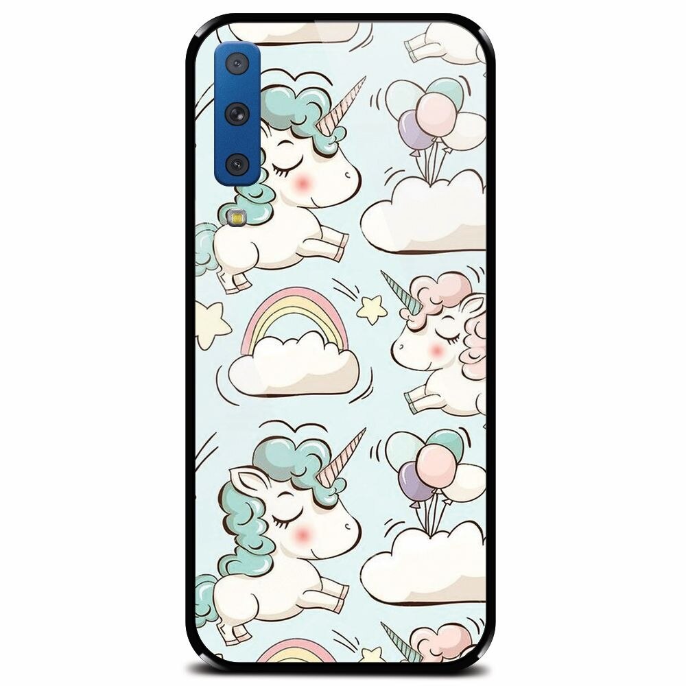Husa din sticla securizata pentru Samsung Galaxy A7 (2018), Unicorns And Clouds