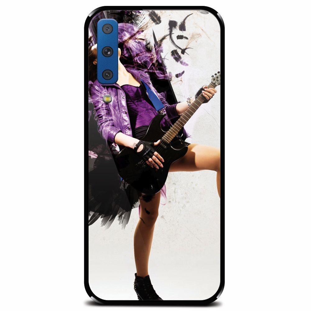 Husa din sticla securizata pentru Samsung Galaxy A7 (2018), Rock Music Girl