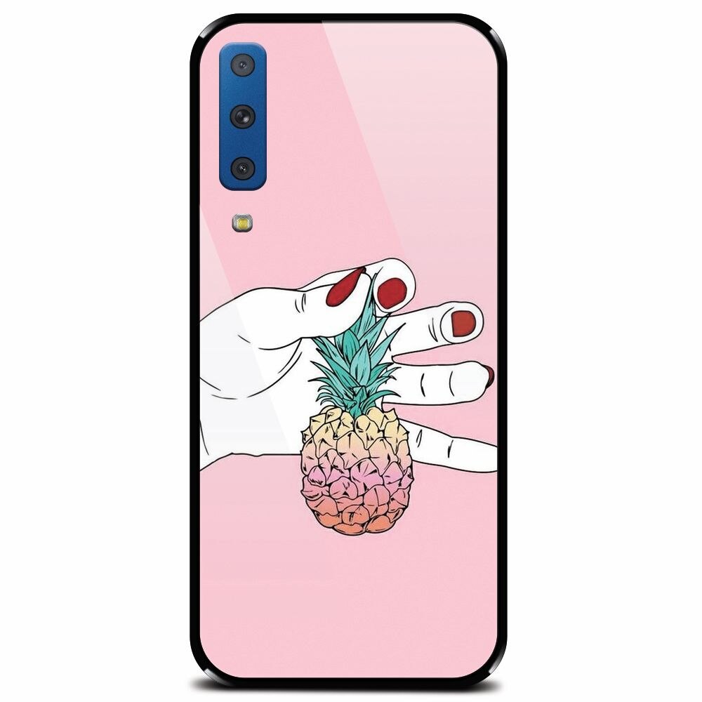 Husa din sticla securizata pentru Samsung Galaxy A7 (2018), Rainbow Pinepple