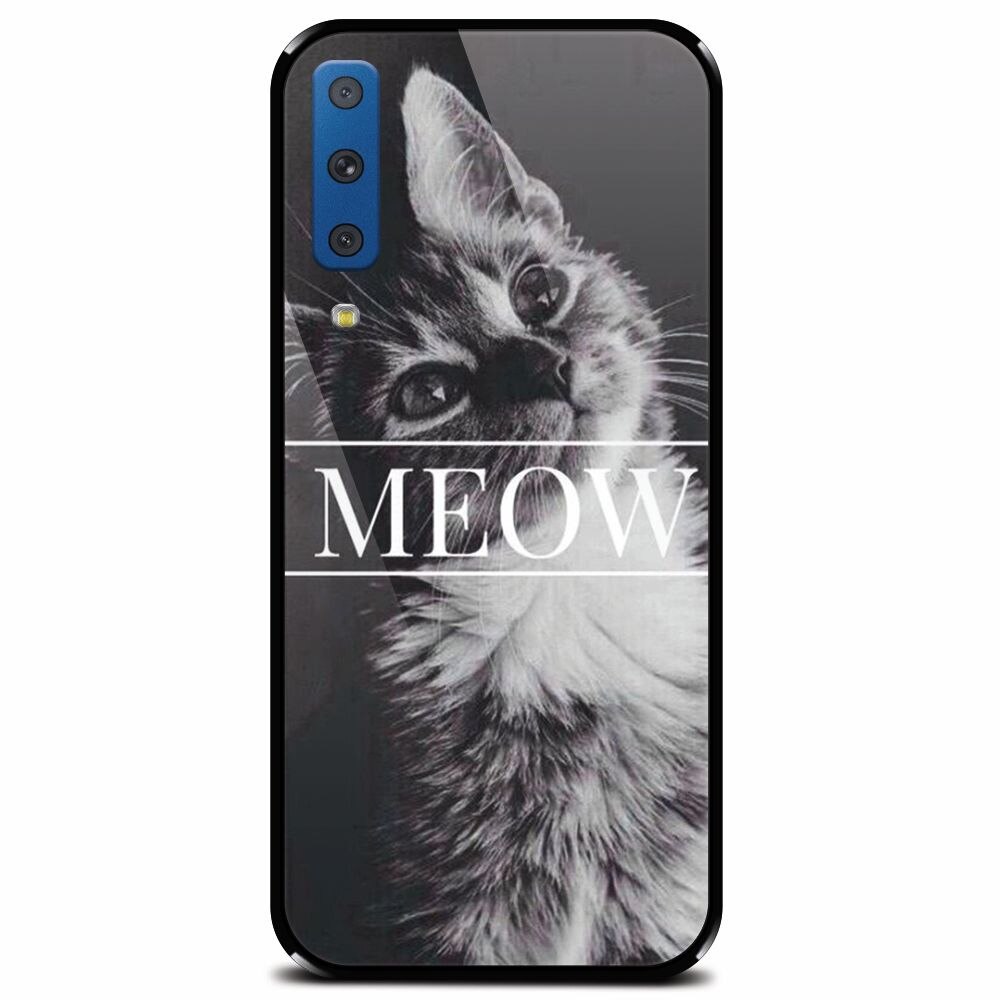 Husa din sticla securizata pentru Samsung Galaxy A7 (2018), Meow Cute Cat
