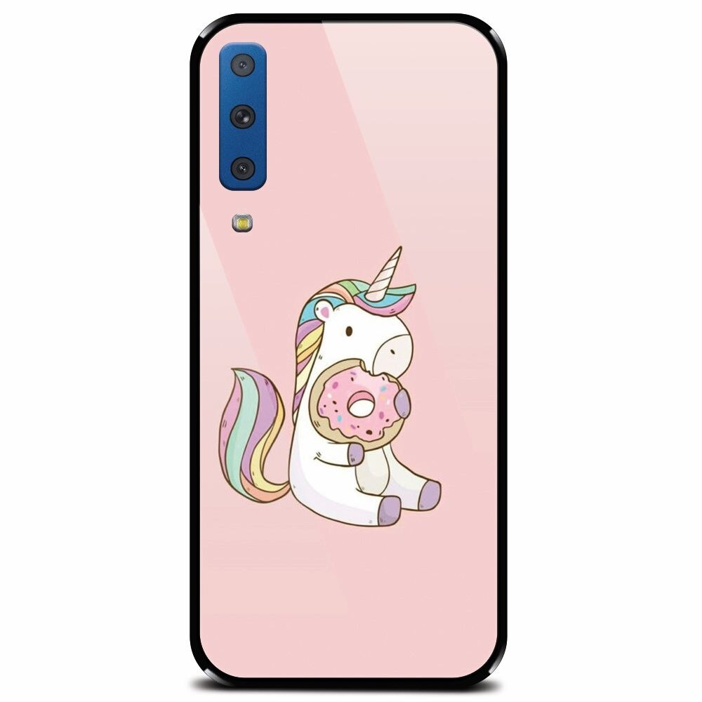 Husa din sticla securizata pentru Samsung Galaxy A7 (2018), Unicorn Donuts
