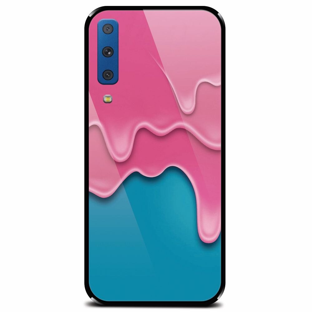 Husa din sticla securizata pentru Samsung Galaxy A7 (2018), Pink Liquid Dripping