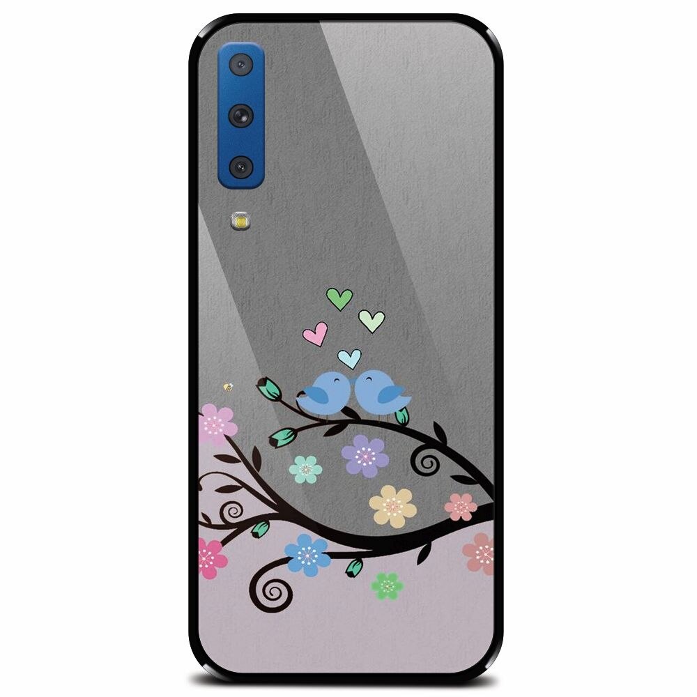 Husa din sticla securizata pentru Samsung Galaxy A7 (2018), Bird Love