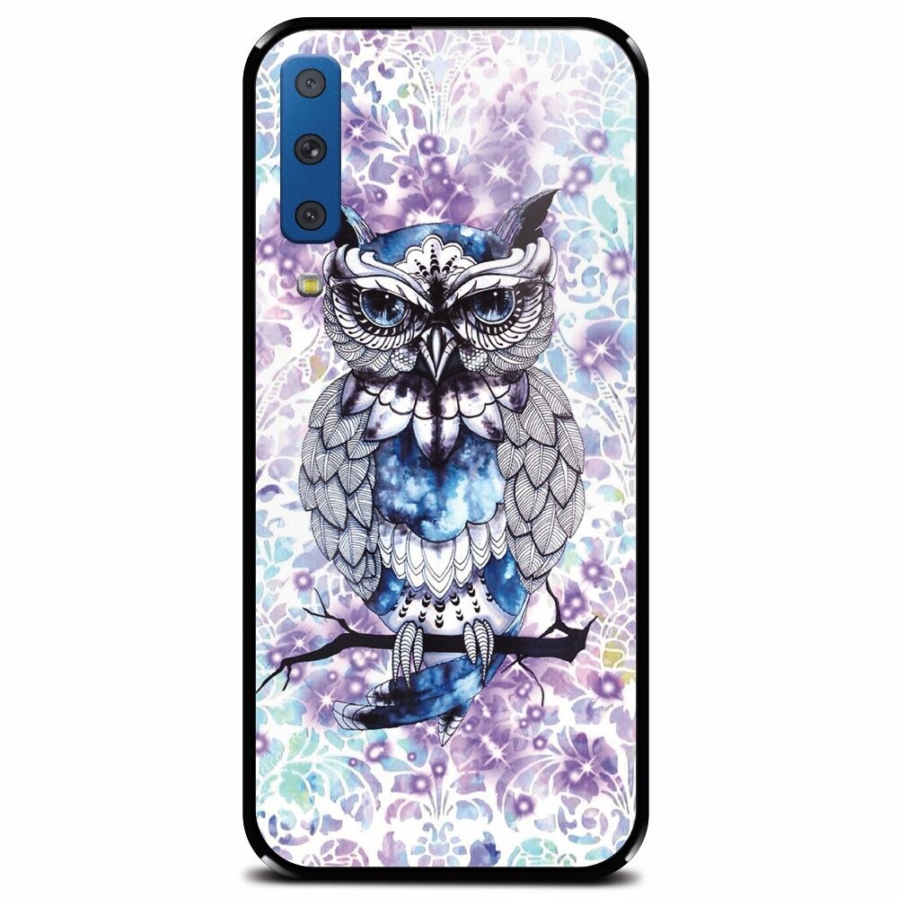 Husa din sticla securizata pentru Samsung Galaxy A7 (2018), Abstract Owl