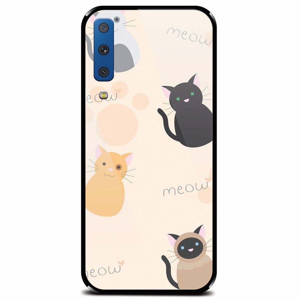 Husa din sticla securizata pentru Samsung Galaxy A7 (2018), Meow