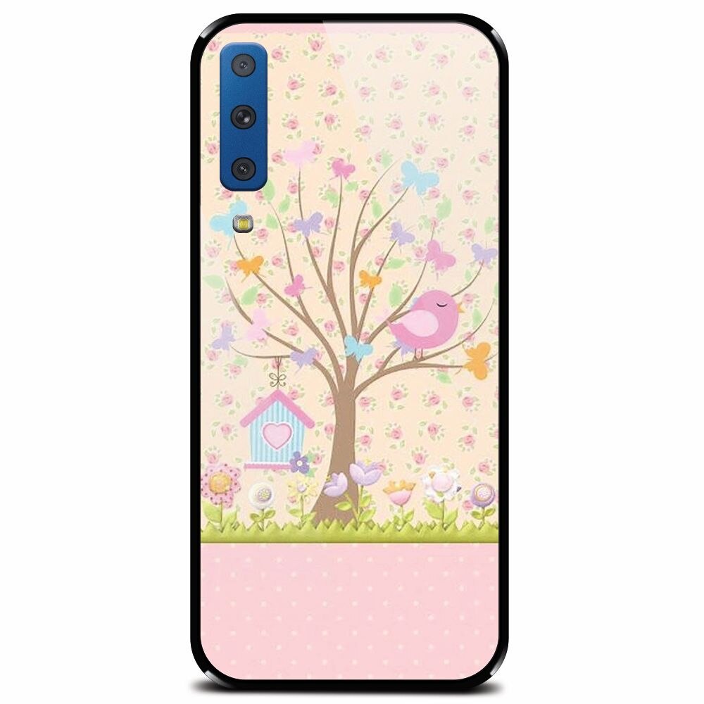Husa din sticla securizata pentru Samsung Galaxy A7 (2018), Cute Birdhouse