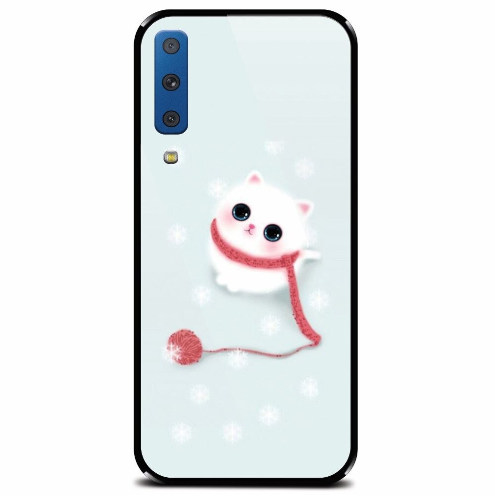 Husa din sticla securizata pentru Samsung Galaxy A7 (2018), Cute Cat