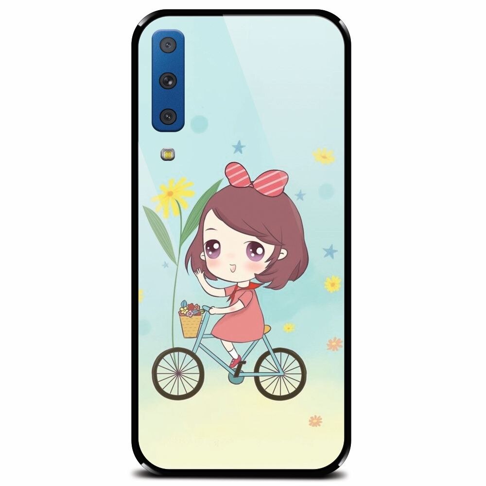 Husa din sticla securizata pentru Samsung Galaxy A7 (2018), Girl And Bike