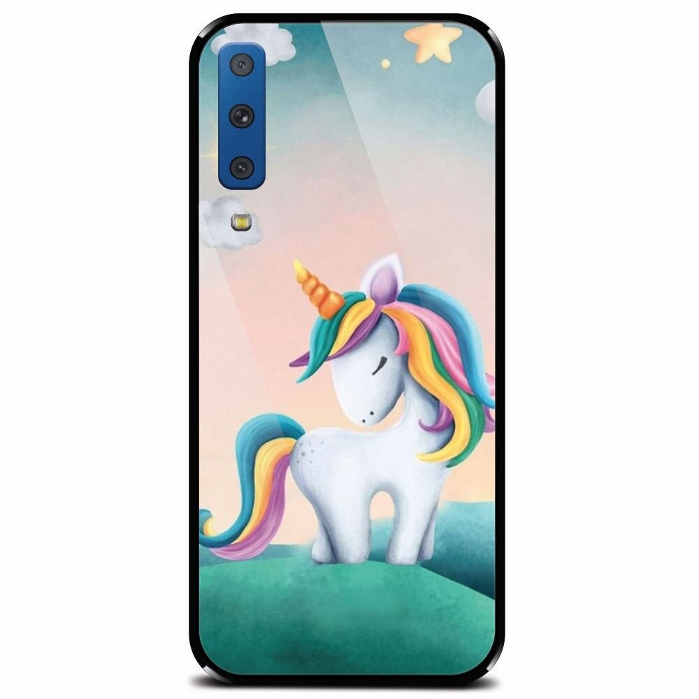 Husa din sticla securizata pentru Samsung Galaxy A7 (2018), Magic Unicorn