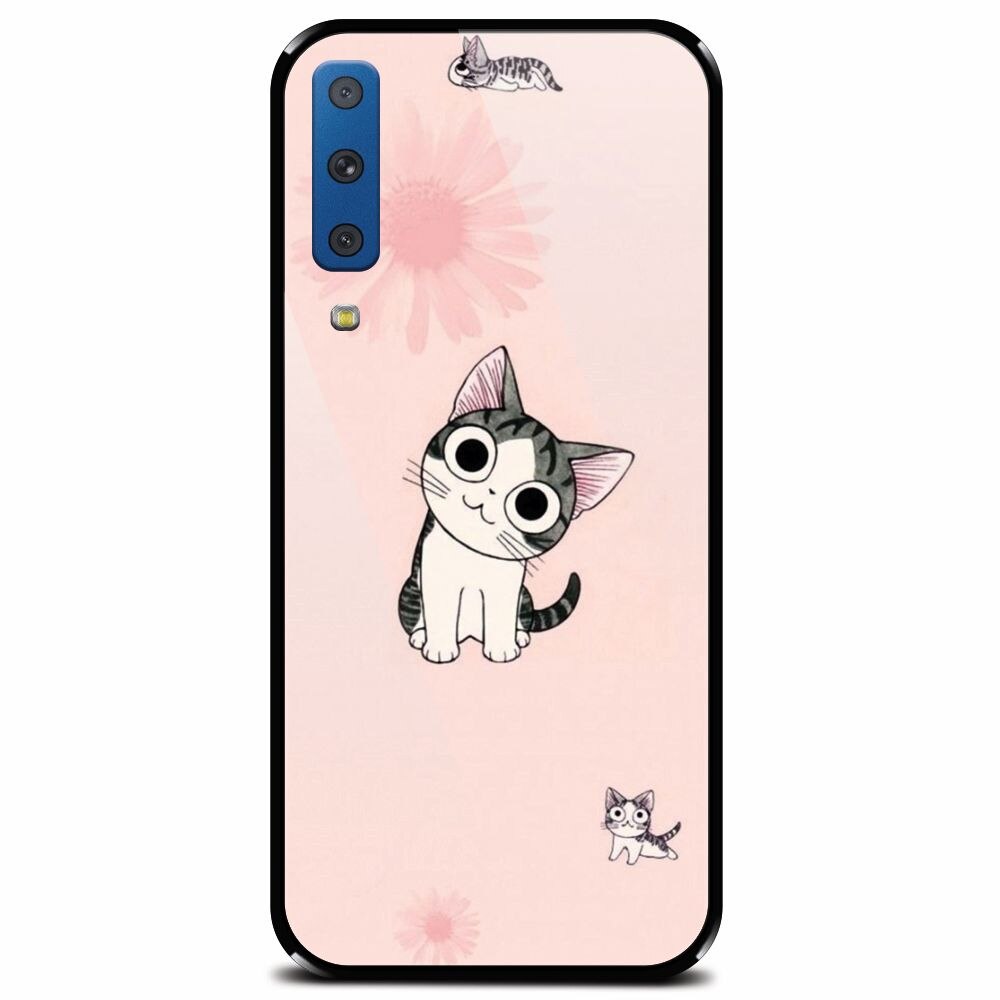 Husa din sticla securizata pentru Samsung Galaxy A7 (2018), Cute Cat 101