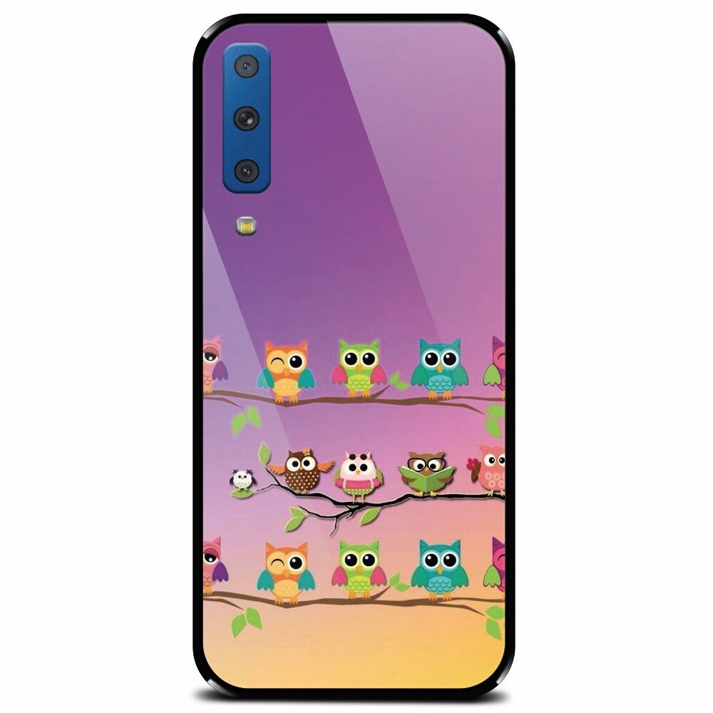 Husa din sticla securizata pentru Samsung Galaxy A7 (2018), Owls
