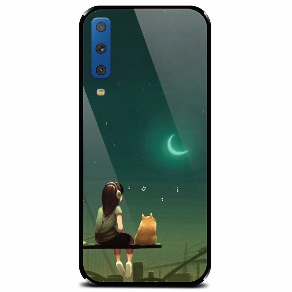 Husa din sticla securizata pentru Samsung Galaxy A7 (2018), Cat And Girl