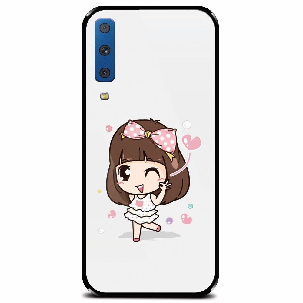 Husa din sticla securizata pentru Samsung Galaxy A7 (2018), Happy Girl
