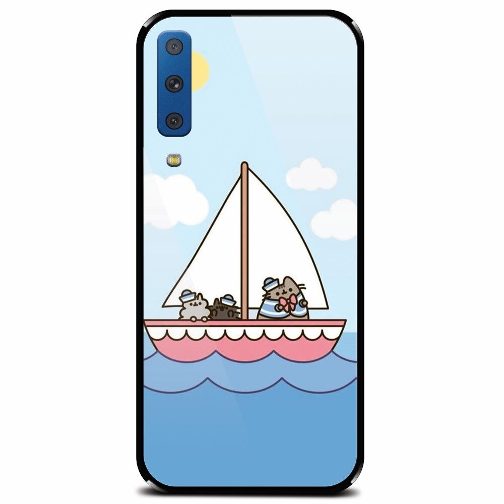 Husa din sticla securizata pentru Samsung Galaxy A7 (2018), Happy Sailors