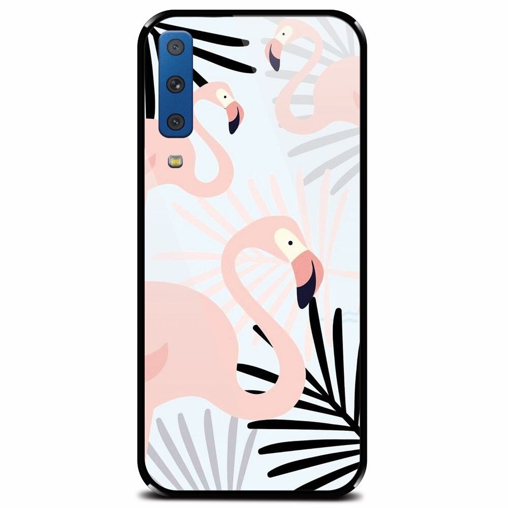 Husa din sticla securizata pentru Samsung Galaxy A7 (2018), Flamingo