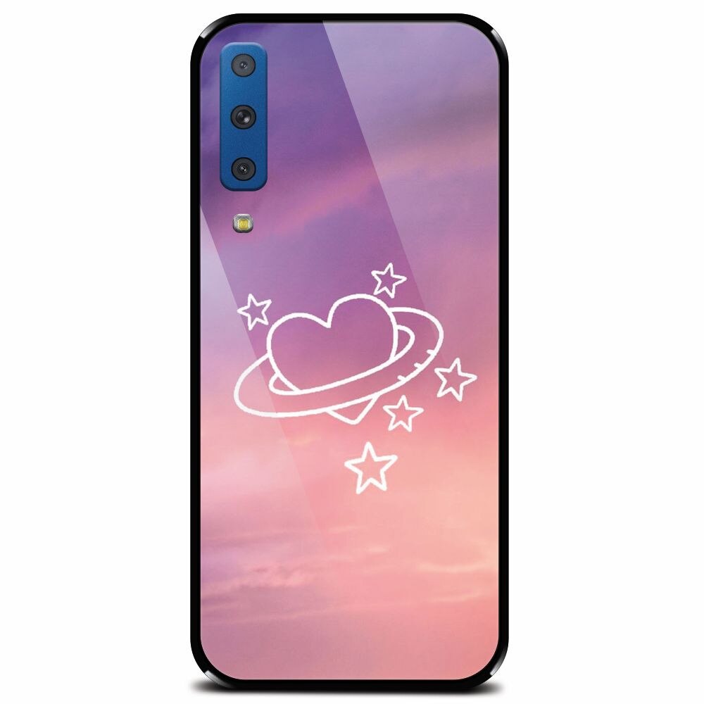 Husa din sticla securizata pentru Samsung Galaxy A7 (2018), Galaxy Heart