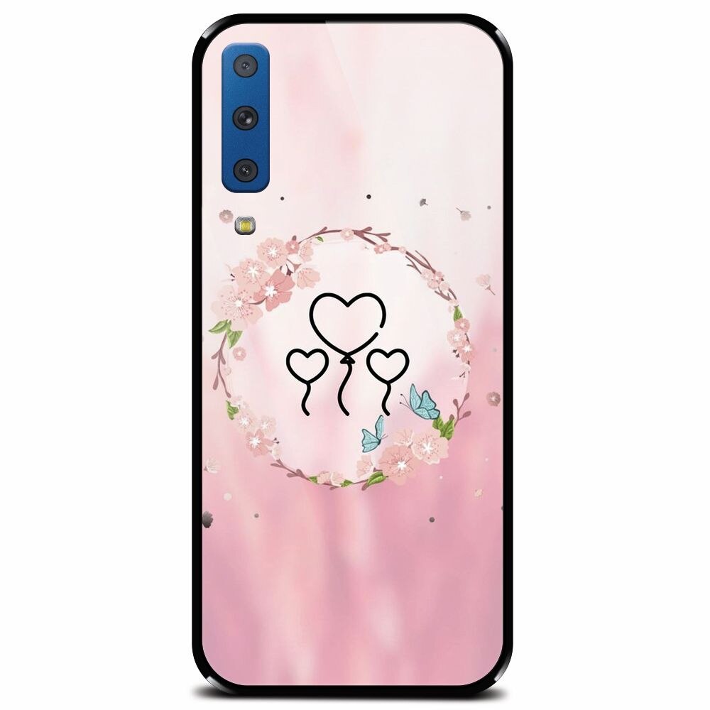 Husa din sticla securizata pentru Samsung Galaxy A7 (2018), Heart Baloons