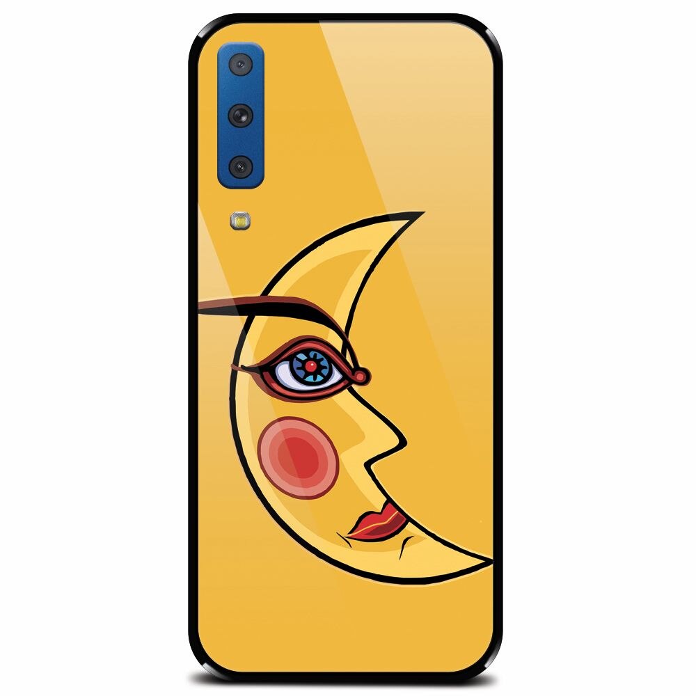 Husa din sticla securizata pentru Samsung Galaxy A7 (2018), Yellow Moon