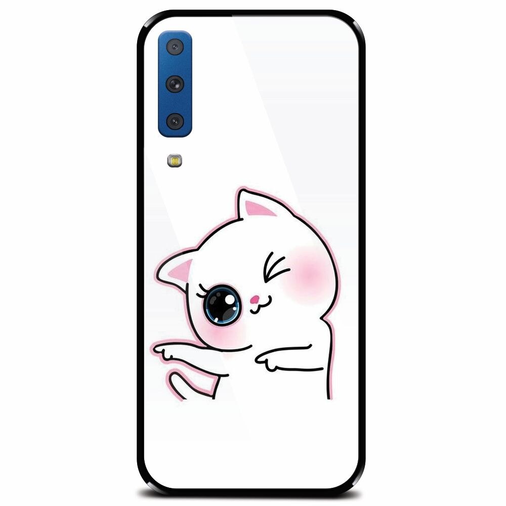 Husa din sticla securizata pentru Samsung Galaxy A7 (2018), Cute Kitty