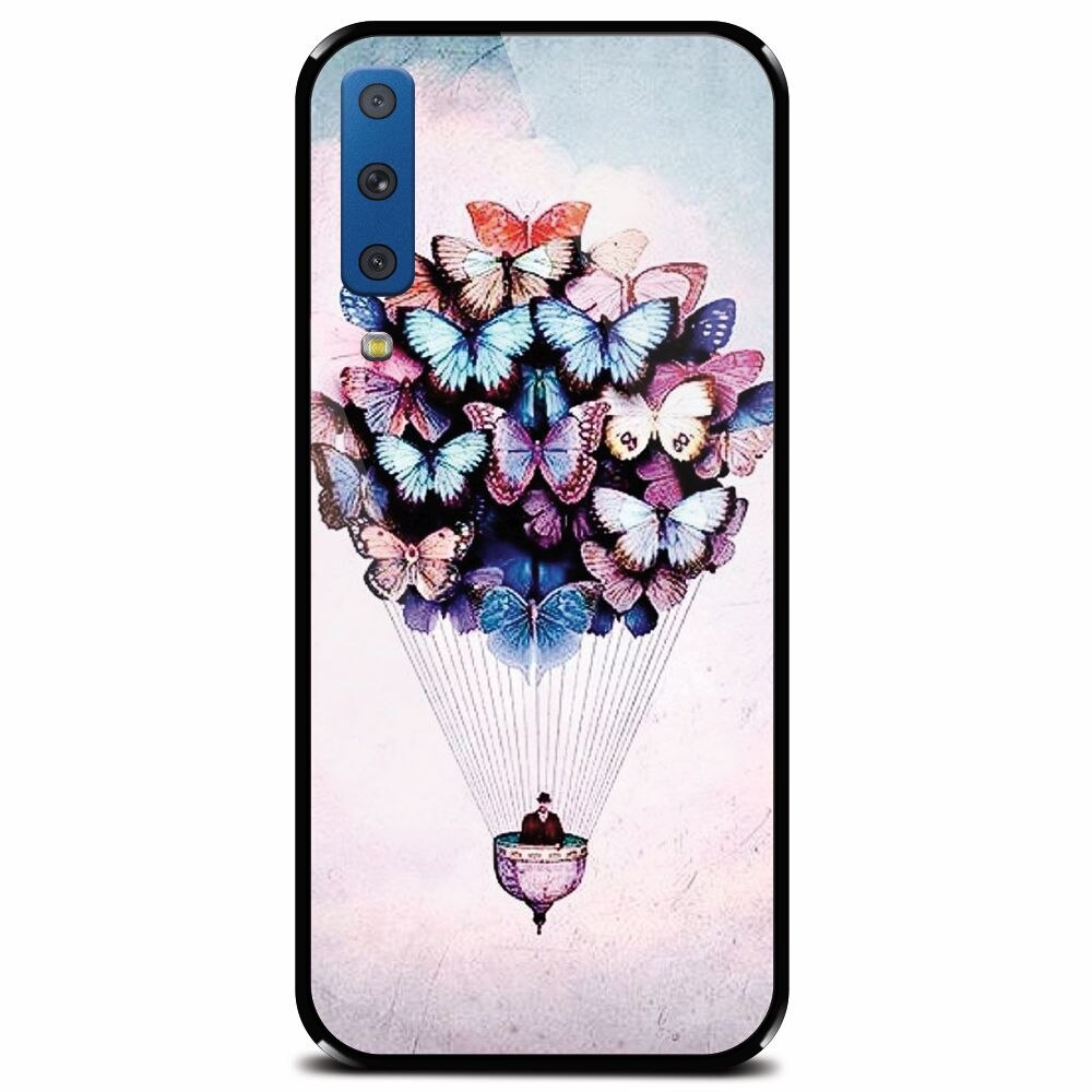 Husa din sticla securizata pentru Samsung Galaxy A7 (2018), Butterfly Baloon