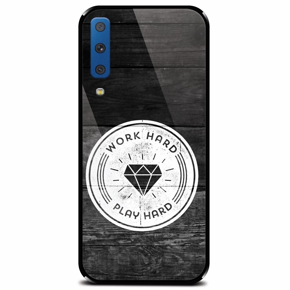 Husa din sticla securizata pentru Samsung Galaxy A7 (2018), Work Hard Play Hard