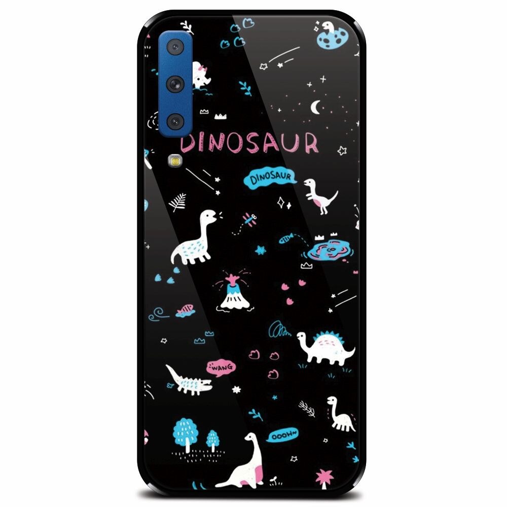 Husa din sticla securizata pentru Samsung Galaxy A7 (2018), Dinosaur