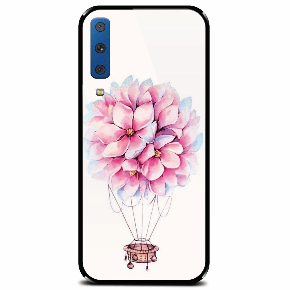 Husa din sticla securizata pentru Samsung Galaxy A7 (2018), Flower Baloon