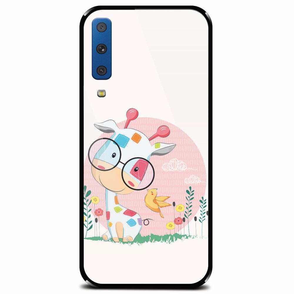 Husa din sticla securizata pentru Samsung Galaxy A7 (2018), Baby Giraffe