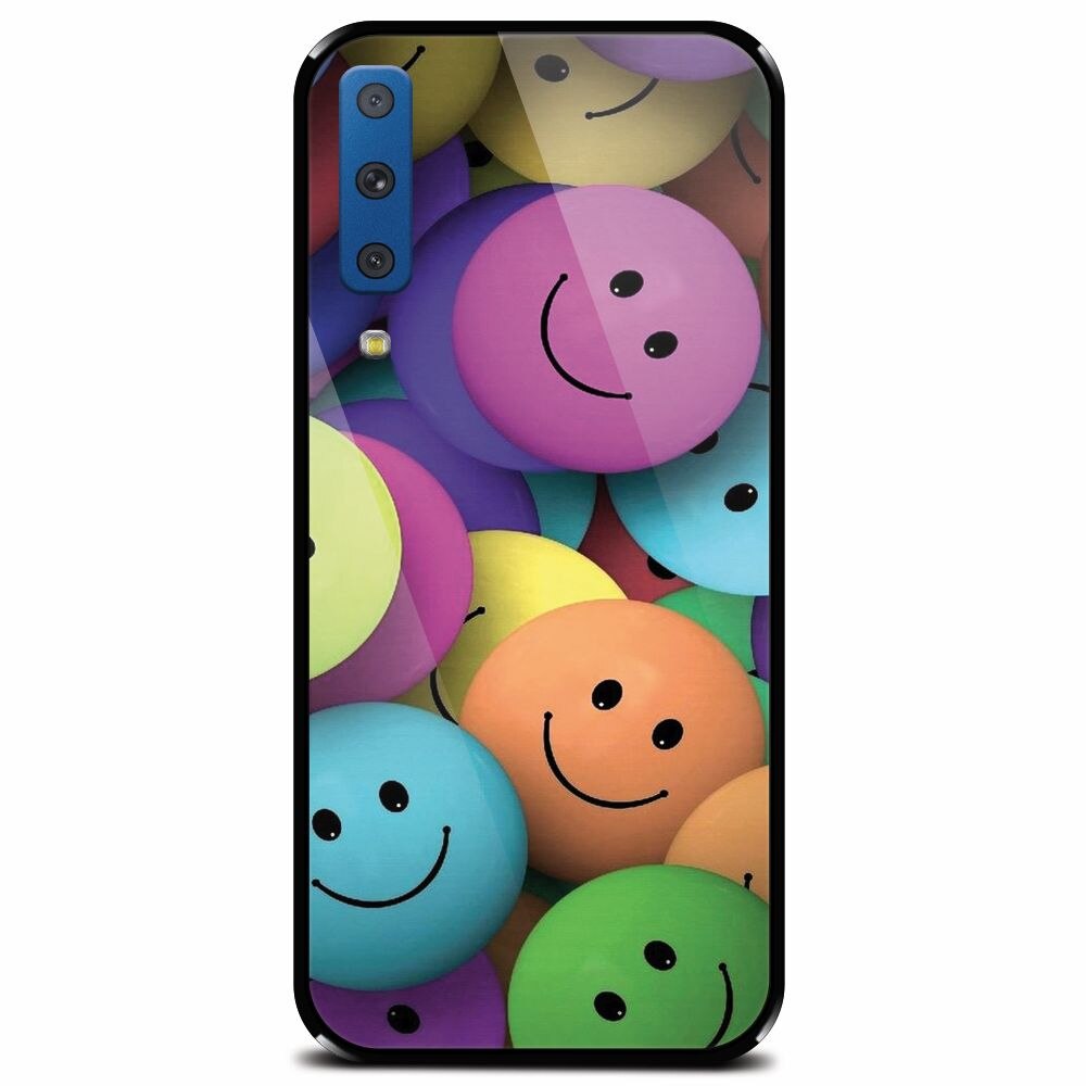 Husa din sticla securizata pentru Samsung Galaxy A7 (2018), Smiles