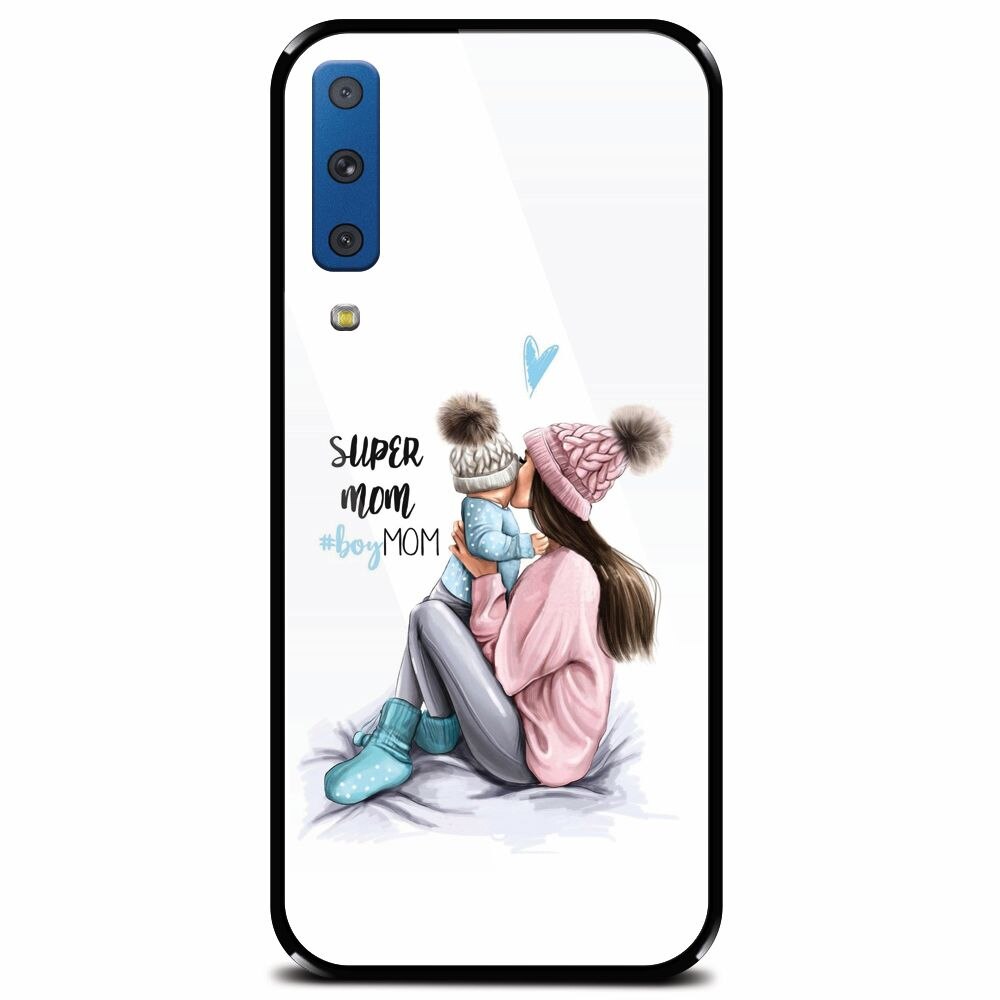 Husa din sticla securizata pentru Samsung Galaxy A7 (2018), Super Mom With Boy