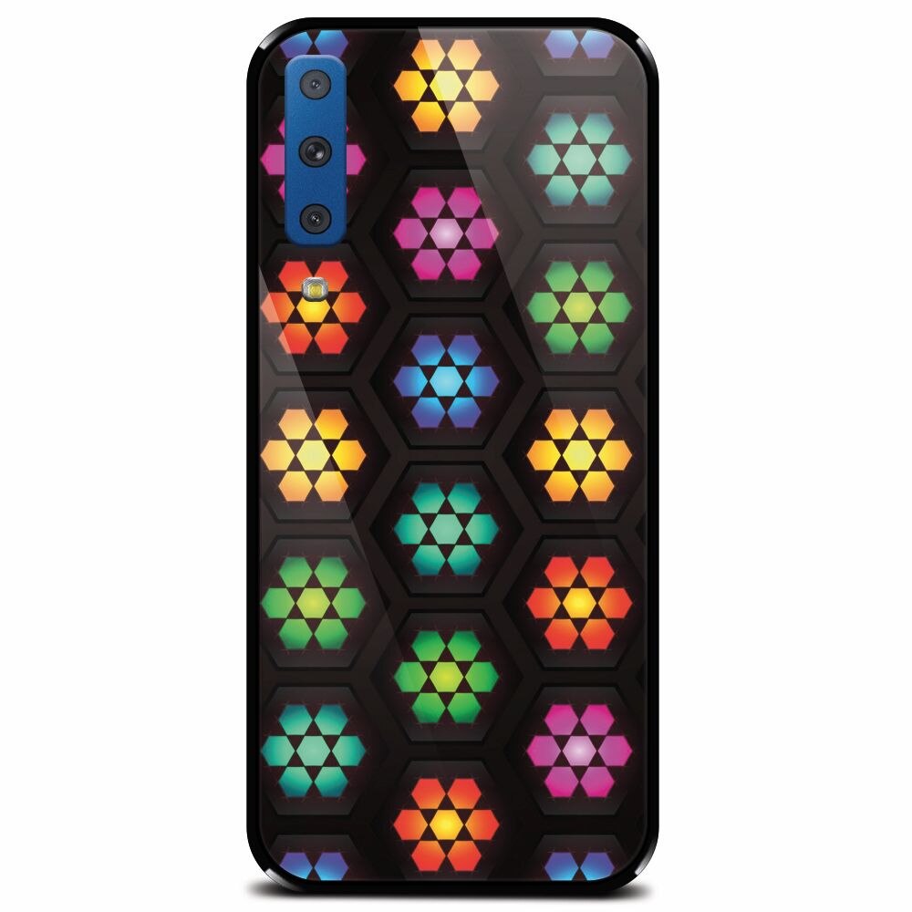 Husa din sticla securizata pentru Samsung Galaxy A7 (2018), Kaleidoscope Mosaic Patterns