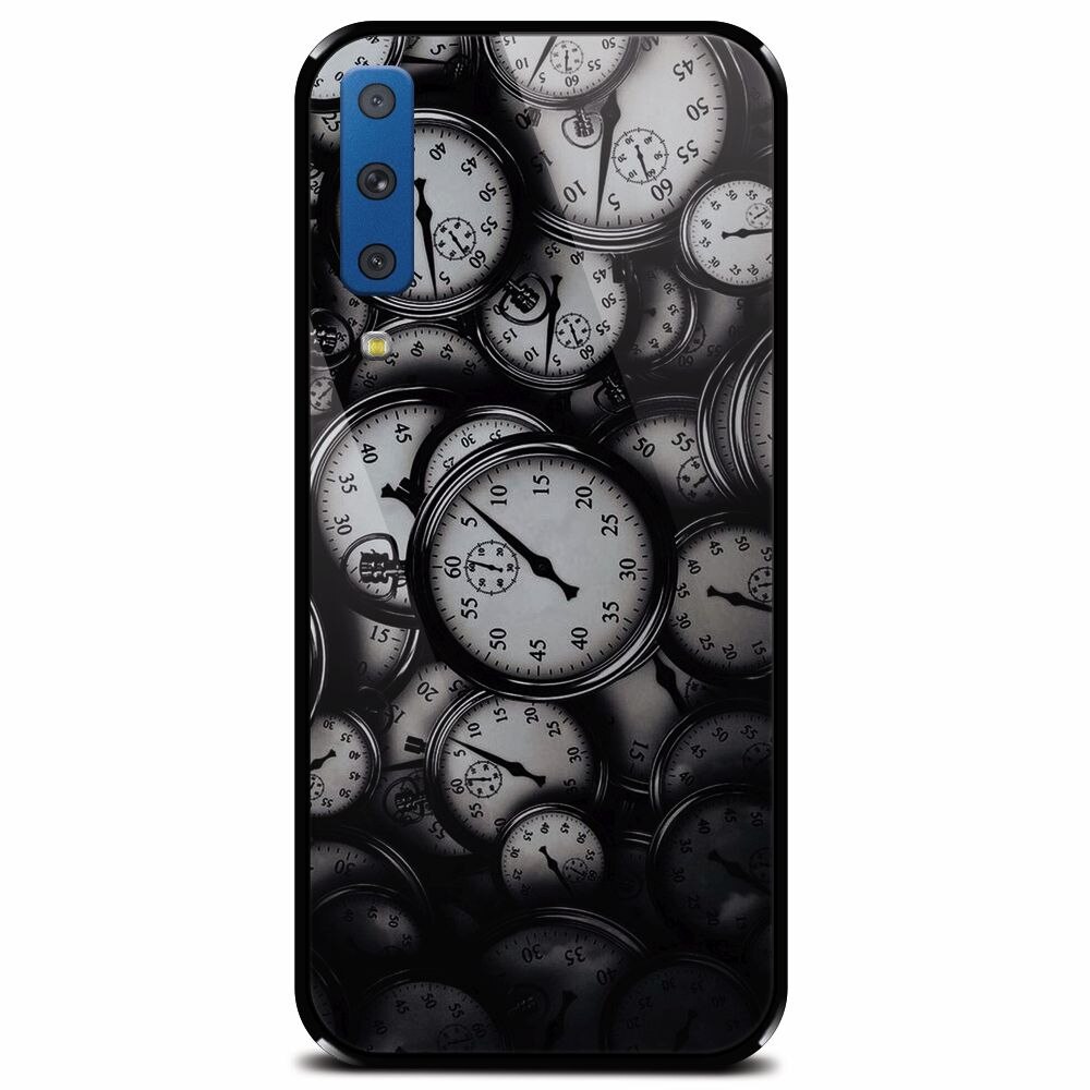 Husa din sticla securizata pentru Samsung Galaxy A7 (2018), Clocks Bw