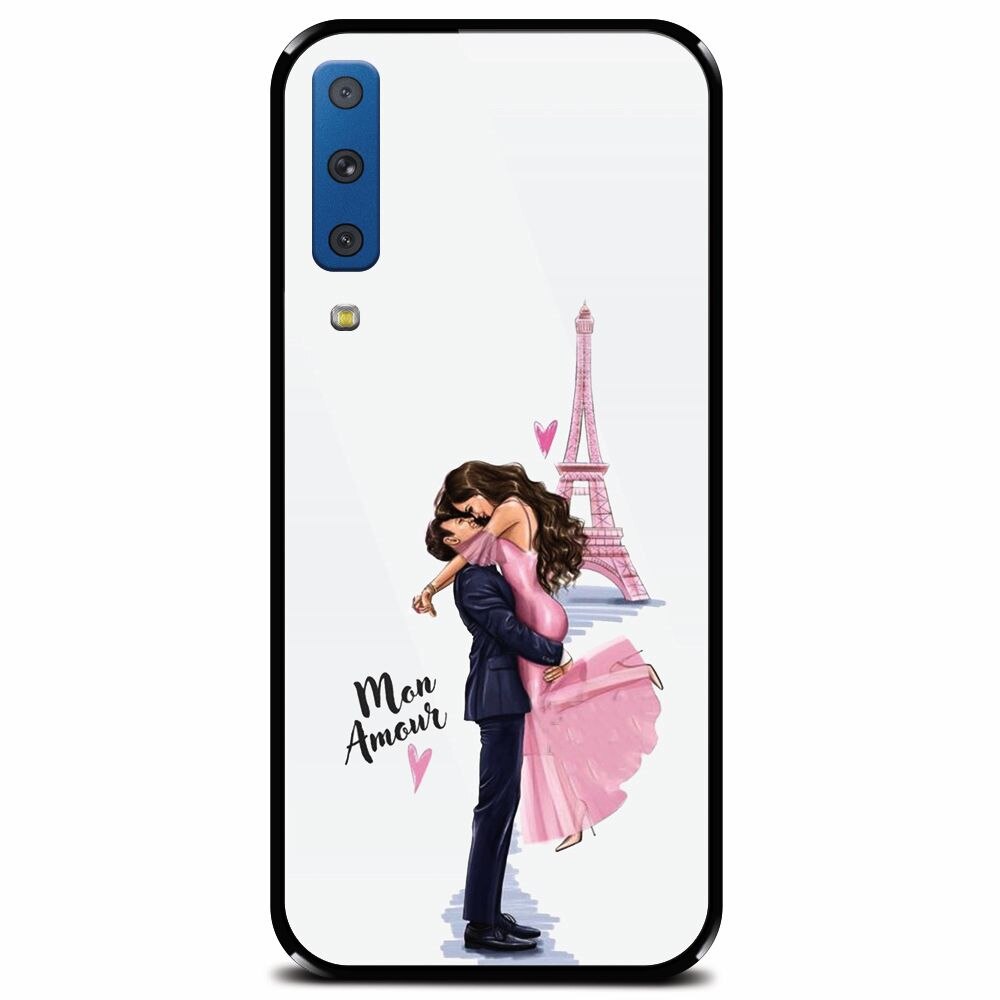 Husa din sticla securizata pentru Samsung Galaxy A7 (2018), Paris Love Mon Amour