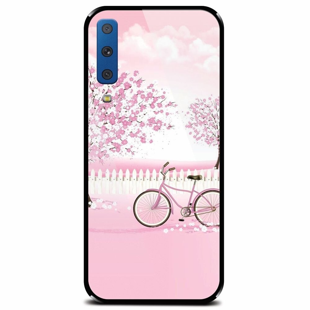 Husa din sticla securizata pentru Samsung Galaxy A7 (2018), Pink Spring