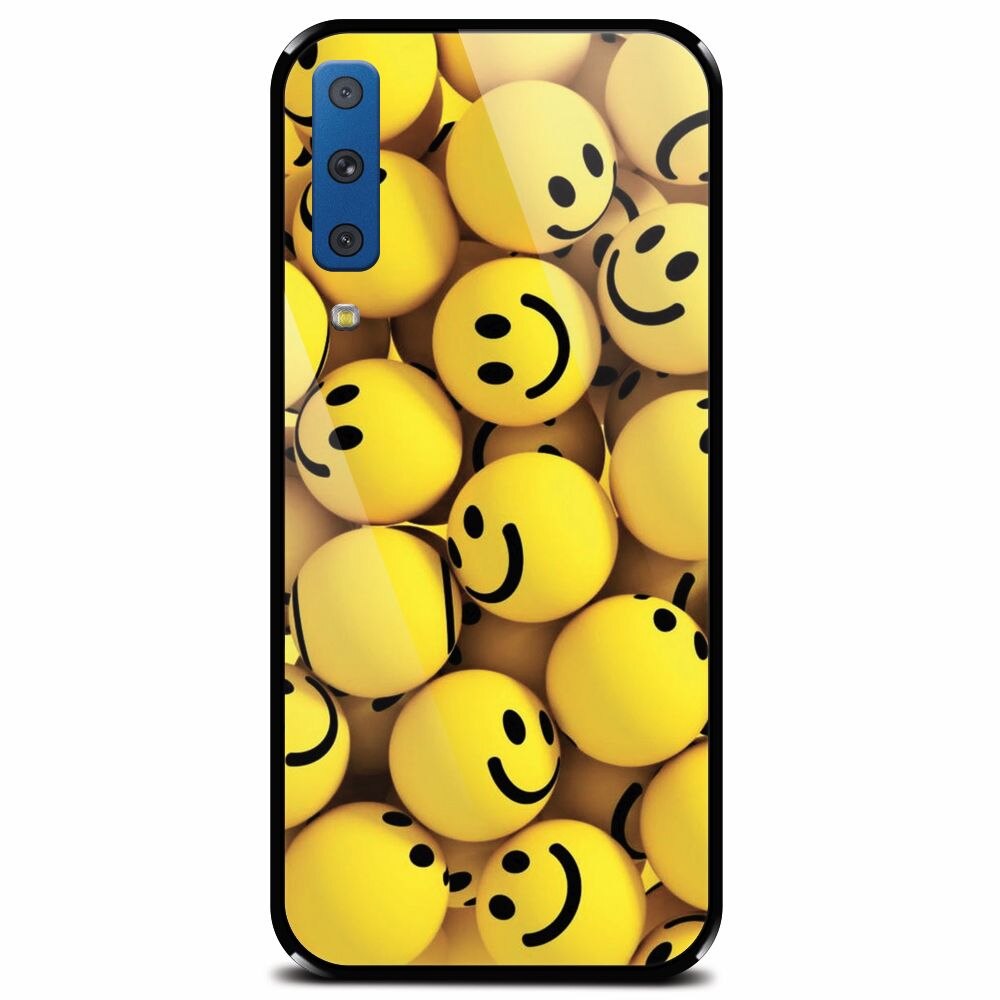 Husa din sticla securizata pentru Samsung Galaxy A7 (2018), Smiles 002