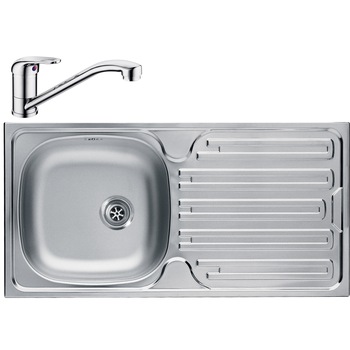 Pachet chiuveta Franke CIN 611 DR 860 + Baterie Narew, monocomanda, cartus ceramic, picurator dreapta, 860x435 mm, Inox Pachet chiuveta Franke CIN 611 DR 860 + Baterie Narew, monocomanda, cartus ceramic, picurator dreapta, 860x435 mm, Inox