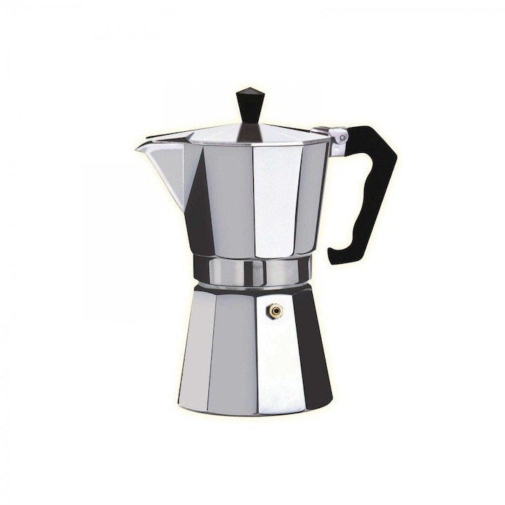 Espressor manual pentru cafea,utilizare pe aragaz sau plita, din aluminiu, capcaitate 3 cesti, culoare inox,043