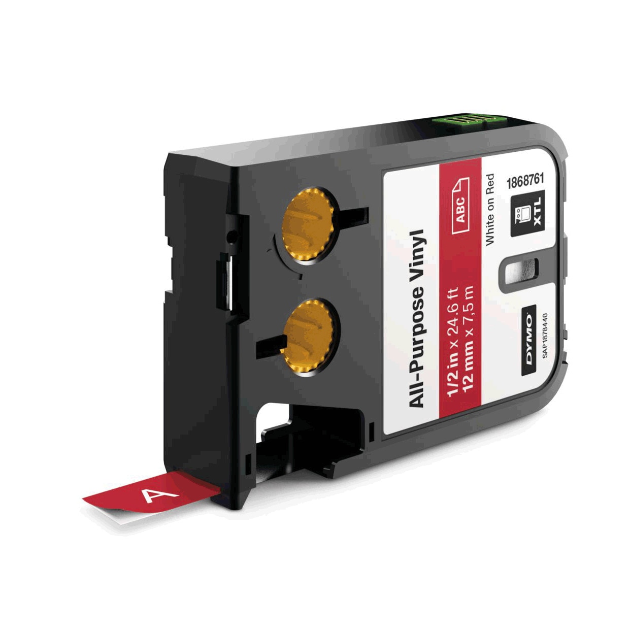 Etichete industriale autoadezive, DYMO 1868761 XTL, vinil, 12mm x 7m, alb/rosu