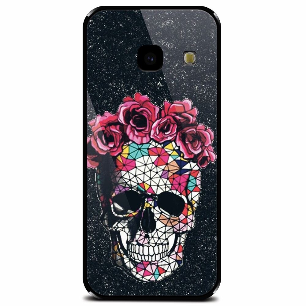 Husa din sticla securizata pentru Samsung Galaxy J4 Plus, Colorful Skull Roses Space