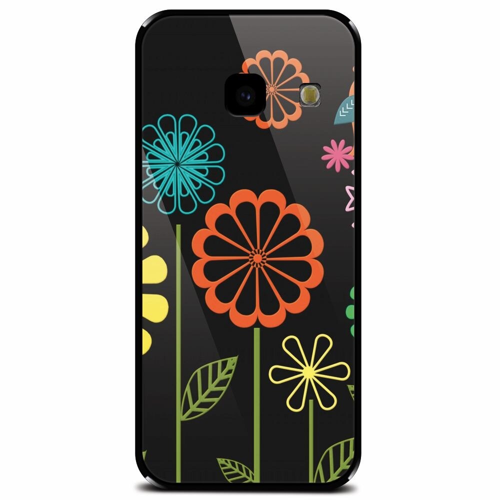 Husa din sticla securizata pentru Samsung Galaxy J4 Plus, Colorful Spring Birds Flowers Vectors
