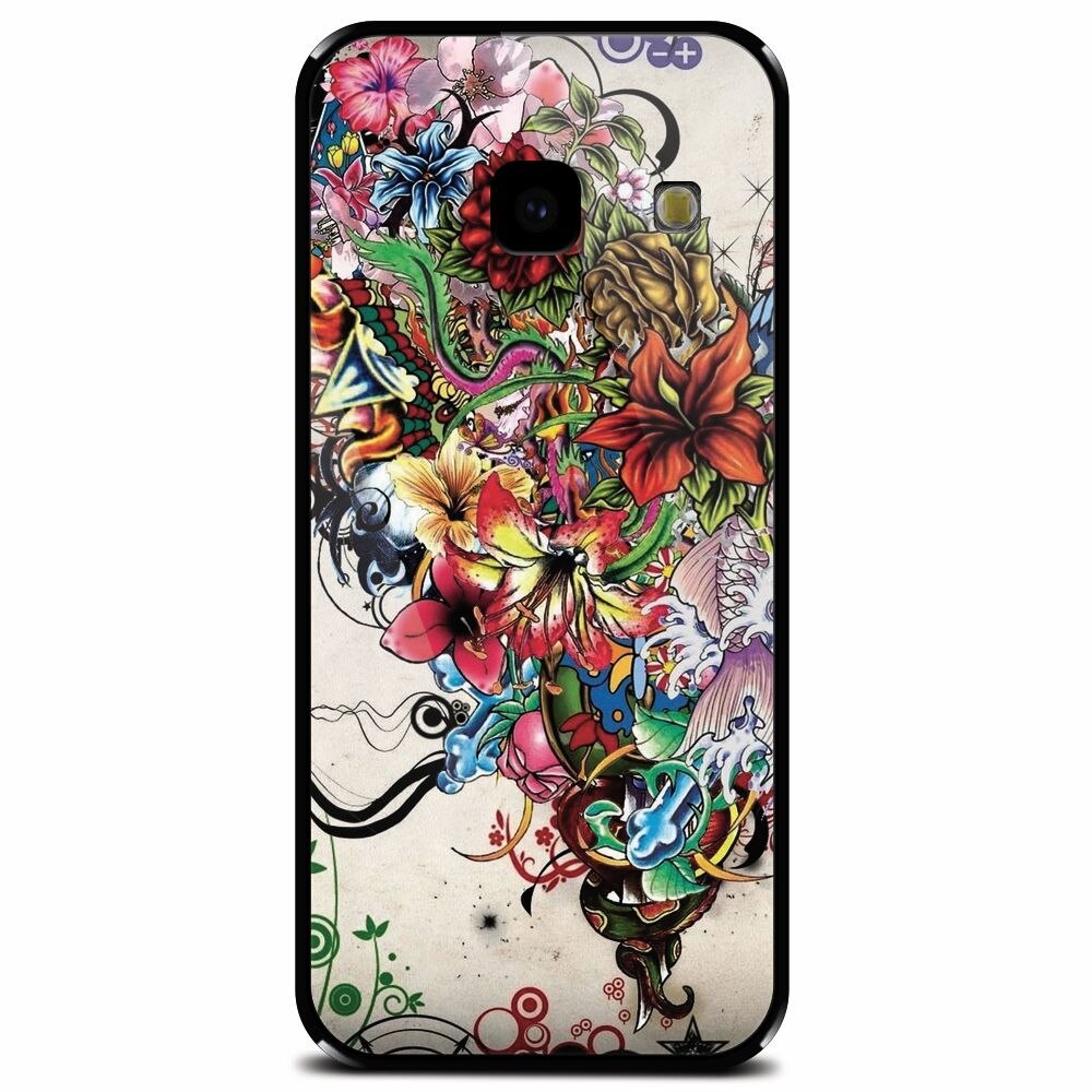 Husa din sticla securizata pentru Samsung Galaxy J4 Plus, Abstract Flowers Tattoo Illustration