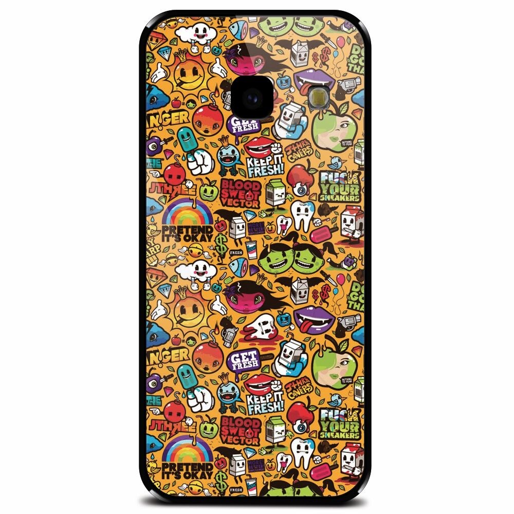 Husa din sticla securizata pentru Samsung Galaxy J4 Plus, Colorful Sticker Illustrations
