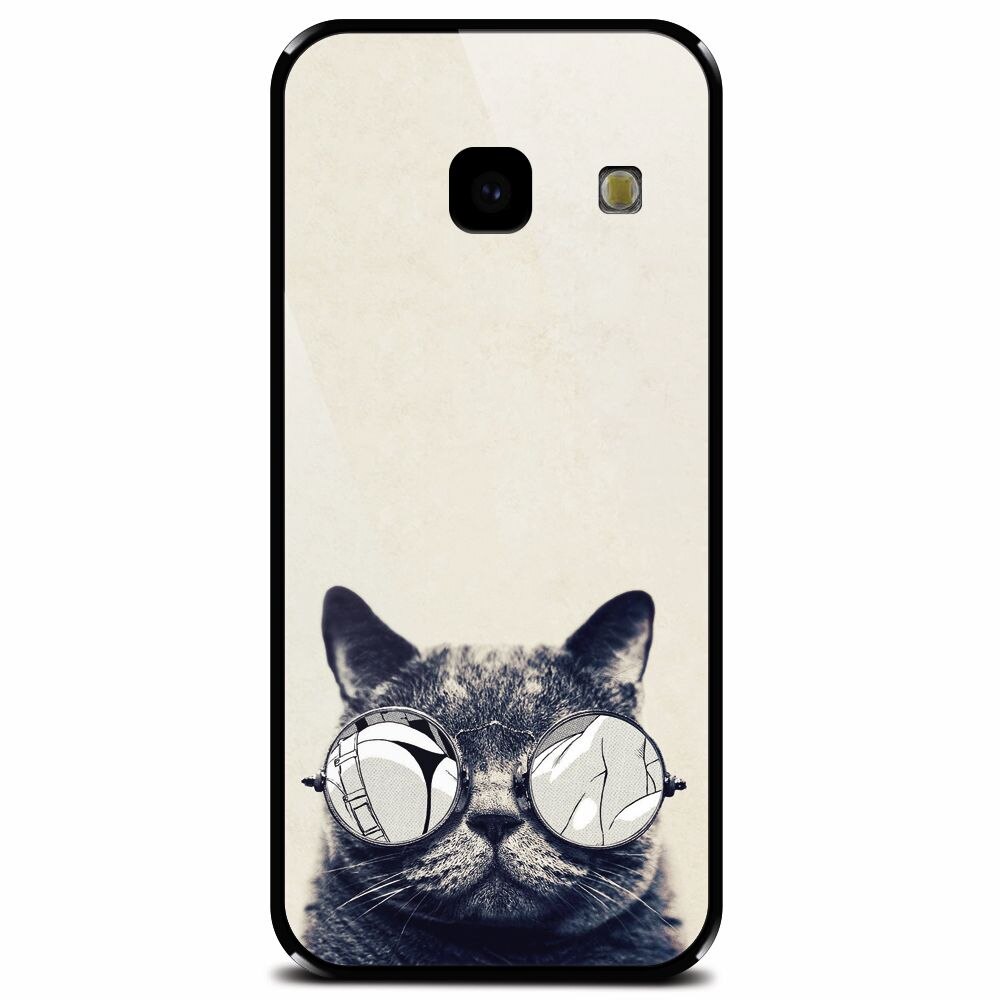 Husa din sticla securizata pentru Samsung Galaxy J4 Plus, Cool Cat Glasses