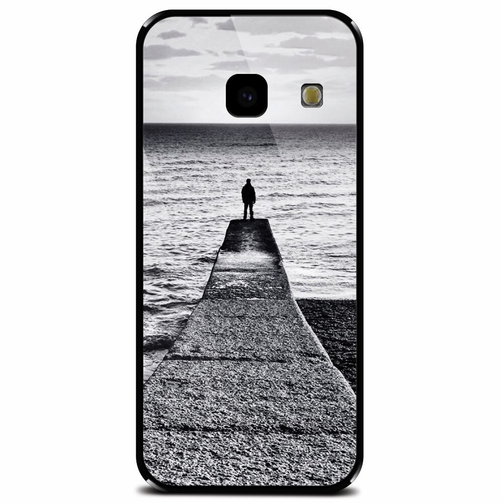 Husa din sticla securizata pentru Samsung Galaxy J4 Plus, Abstract Dock Man Grey